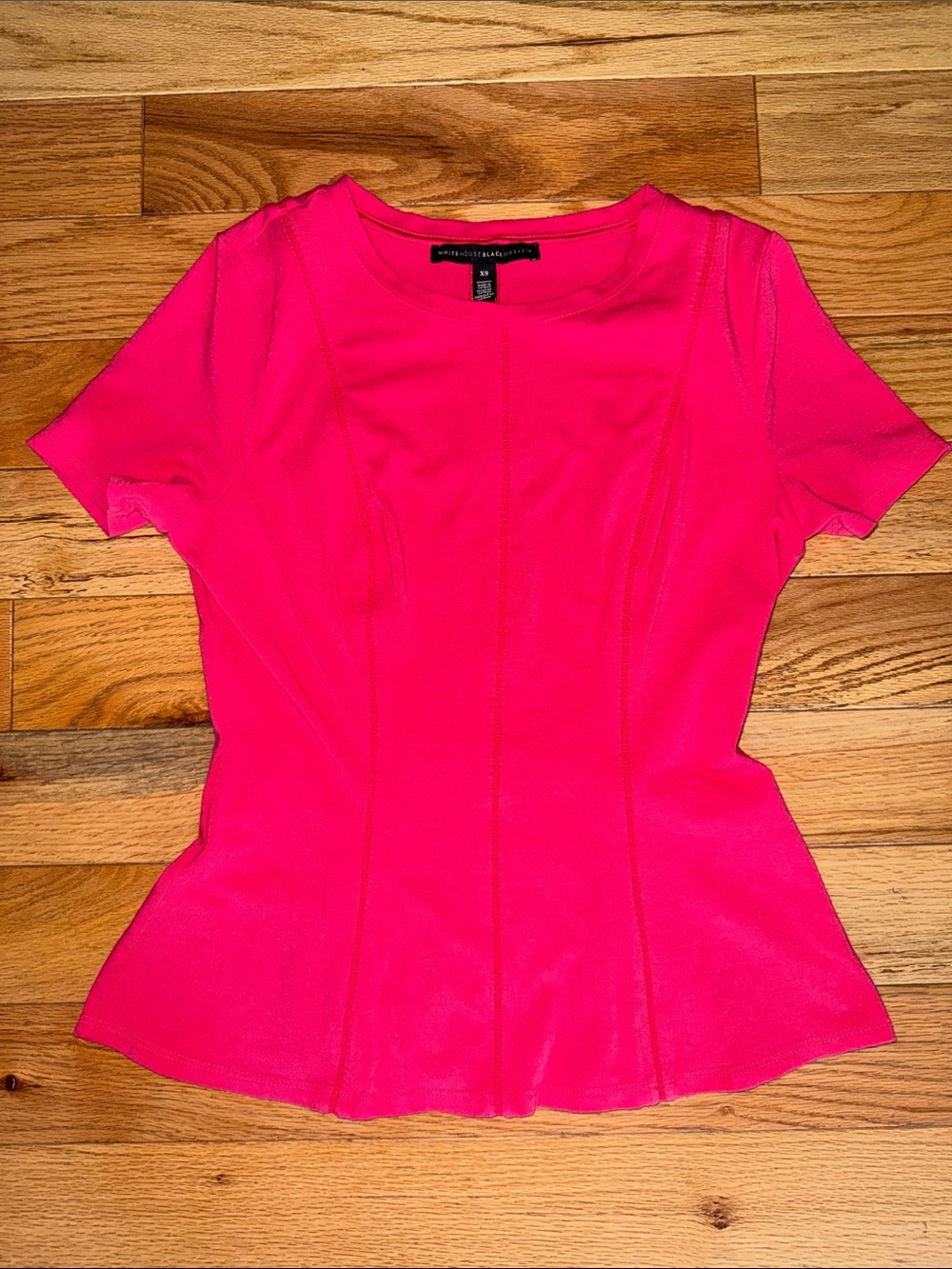 White House Black Market Bright Pink Short-Sleeve Peplum Top